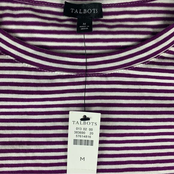 Talbots size medium new Purple Fitted Ribbed Blouse striped puff lace - Picture 4 of 10